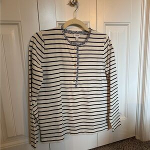 J. Crew Navy and White Striped Buttoned Top